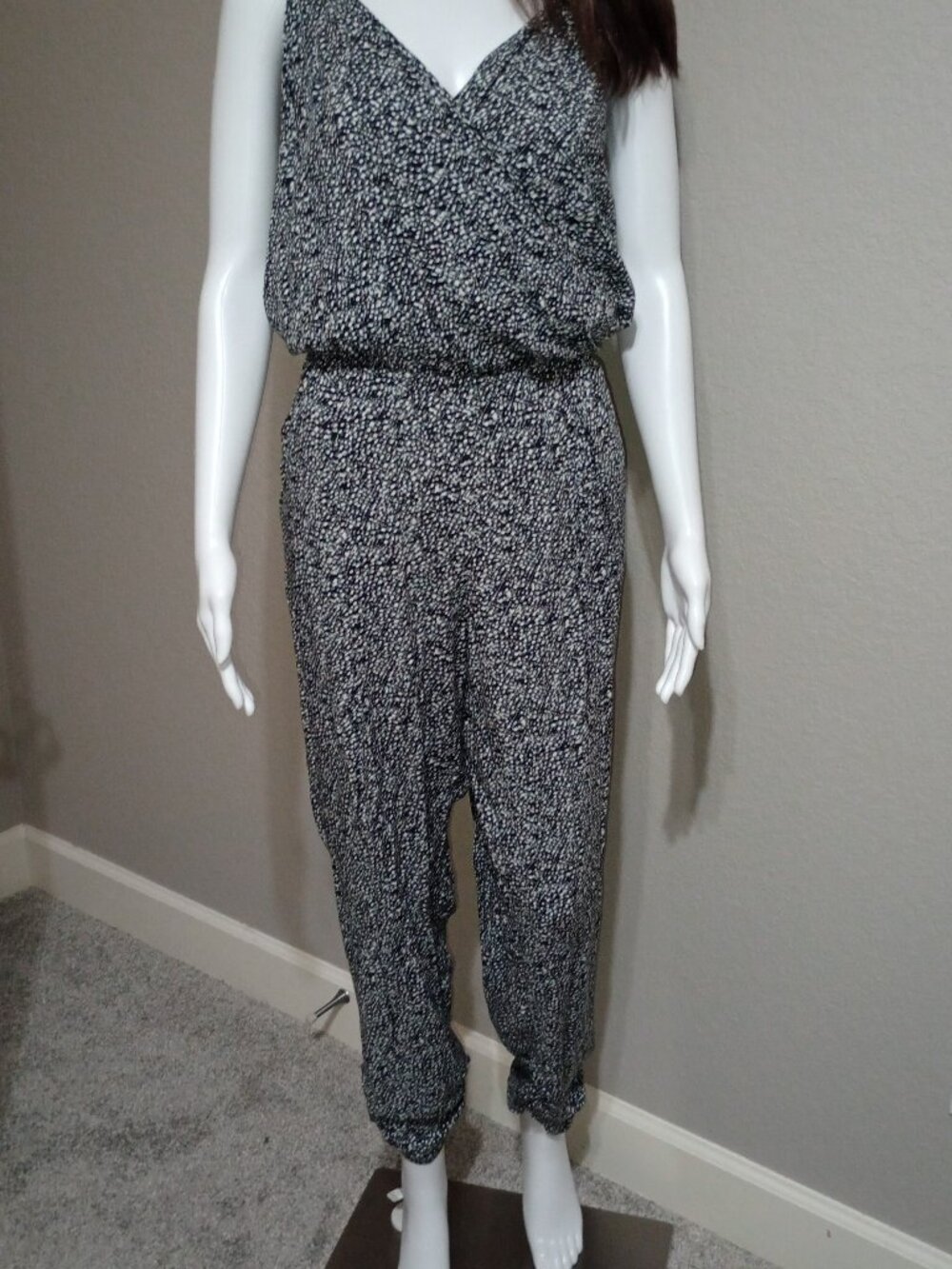 NWT ANA Black & White Abstract Print Sleeveless Jumpsuit Size 14